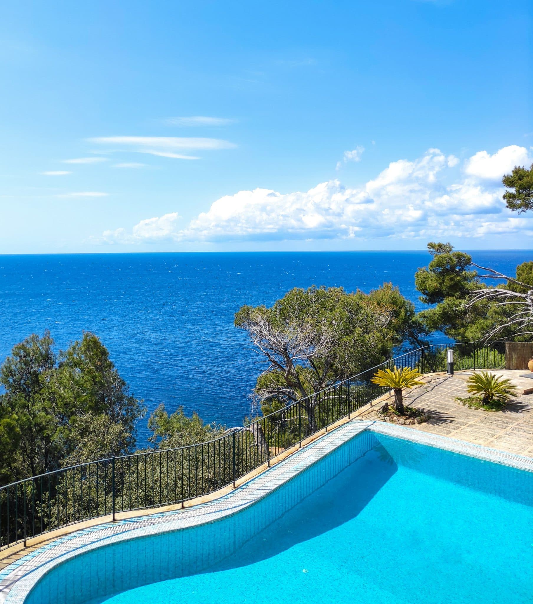 Villa terrace and pool above the blue Mediterranean, Costa Blanca